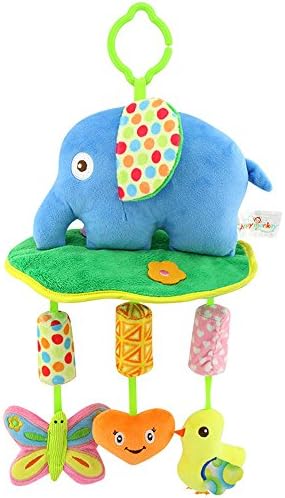 Godr Kid Baby Hanging Bed Strollers Toys with Wind Chime Infant Hanging Plush Toy for Crib High Chair Bassinet Stroller Rail - Blue Elephant