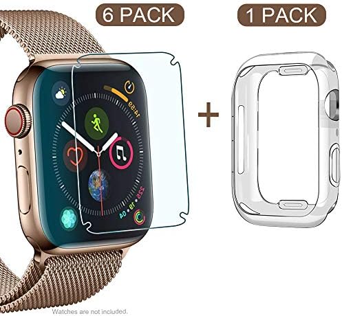COOLPOW [6 Pack +1 case] Apple Watch series 4 Screen Protector 44mm,Apple Watch series 4 Case 44mm TPU [Anti-Bubble][Full Coverage] HD Clear Film Screen Protector for Apple Watch Series 4 44mm