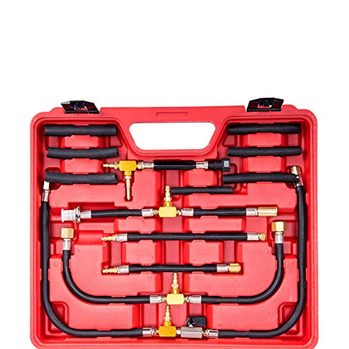 OrionMotorTech Professional Fuel Injection Pressure Tester Gauge Tool Kit with Complate Adapter Fitting Set,Dual Scale for Max 140 PSI (10 Bar)