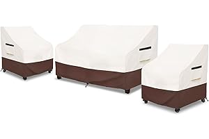 RILEYTEE Patio Furniture Covers,3 Piece Heavy Duty Waterproof Outdoor Furniture Cover,Outdoor Furniture Covers for Patio Furniture,Includes 2 Patio chair covers 30in and 1 Patio loveseat cover 58in,Beige