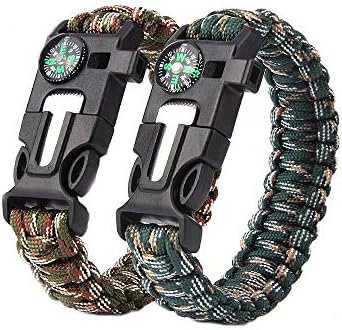 Vdealen Paracord Survival Bracelet, Survival Kit with Flint Fire Starter, Scraper,Compass, Whistle and Parachute Cord Buckle for Hiking Camping,Boating Emergency or Other Outdoor Activities