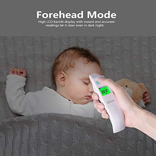 Digital Infrared Ear Forehead Thermometer No Touch for Adult Kids Baby Non Contact Thermometer Temperature Gun for Humans with Fever Alarm & 3 Colors Backlight