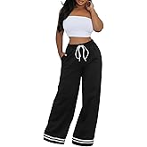 PUXOBYKU Women Wide Leg Sweatpants High Waisted Sweatpant Baggy Flared Sweat Pants Casual Joggers with Pockets