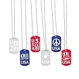 Fun Express Patriotic Cut-Out Dog Tag Necklaces (12 Pack)