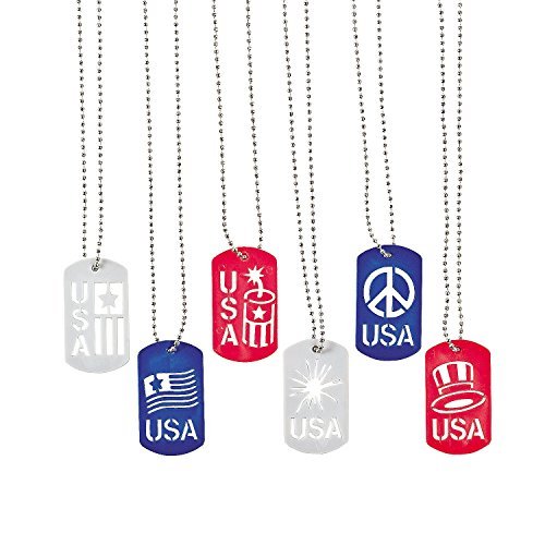 Fun Express Patriotic Cut-Out Dog Tag Necklaces (12 Pack)