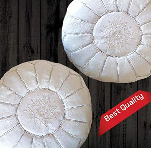 Set of 2 Moroccan pouf Leather White Poufs Best offer100% handmade Ready to magic your living room! Unstuffed