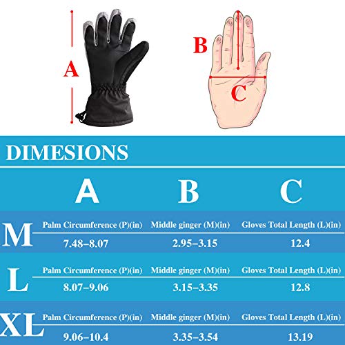 AMH Skiing & Snowboard Gloves for Winter Outdoor Activities, Warm 3M Thinsulate Gloves, Waterproof & Windproof with Touch Screen Design for Cold Weather, Fit Men & Women [Size L] - Thumbnail 6