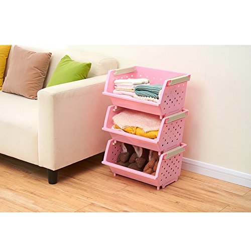 LOHOME® Storage Stacking Bins, Household Kitchen Plastic Stackable Vertical Storage