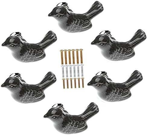 MARSTREEBird Shape Ceramic Knobs DIY Door Drawer Cupboard Pull Handle Furniture Kitchen Handle Knobs and Pulls for Cabinets with Screws, Pack of 6 (Gray)