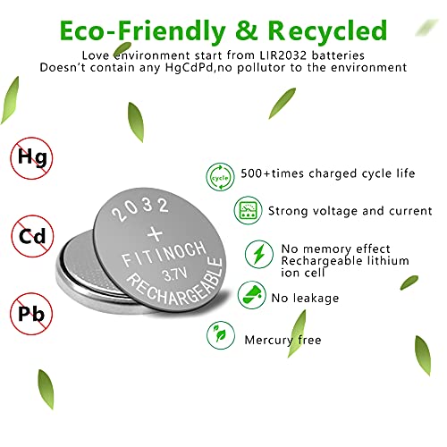 Rechargeable 2032 Battery, FITINOCH LIR2032 Button Battery Can Replace
