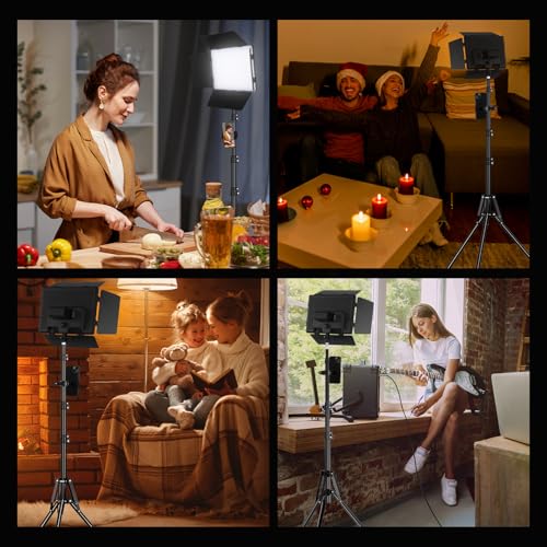 Soonpho 2-Pack LED Panel Light Video Barn Door 2800-6500K Adjustable Light 20W Photography Studio Lighting with 1.6m Stand and Mobile Phone Holder for Youtube Live Streaming
