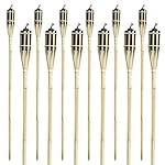 Matney&reg; Bamboo Torches - Set of 12 - Includes Metal Oil Canisters with Bamboo Covers to Protect from Rain - 48" Long
