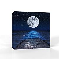 Canvas Wall Art - Moon Illuminating The Blue Ocean - Canvas Prints Home Artwork Decoration for Living Room,Bedroom - 12x12 inches