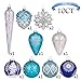 Valery Madelyn 10ct Winter Wishes Glass Christmas Ball Ornaments Silver and Blue,Themed with Tree Skirt(Not Included)