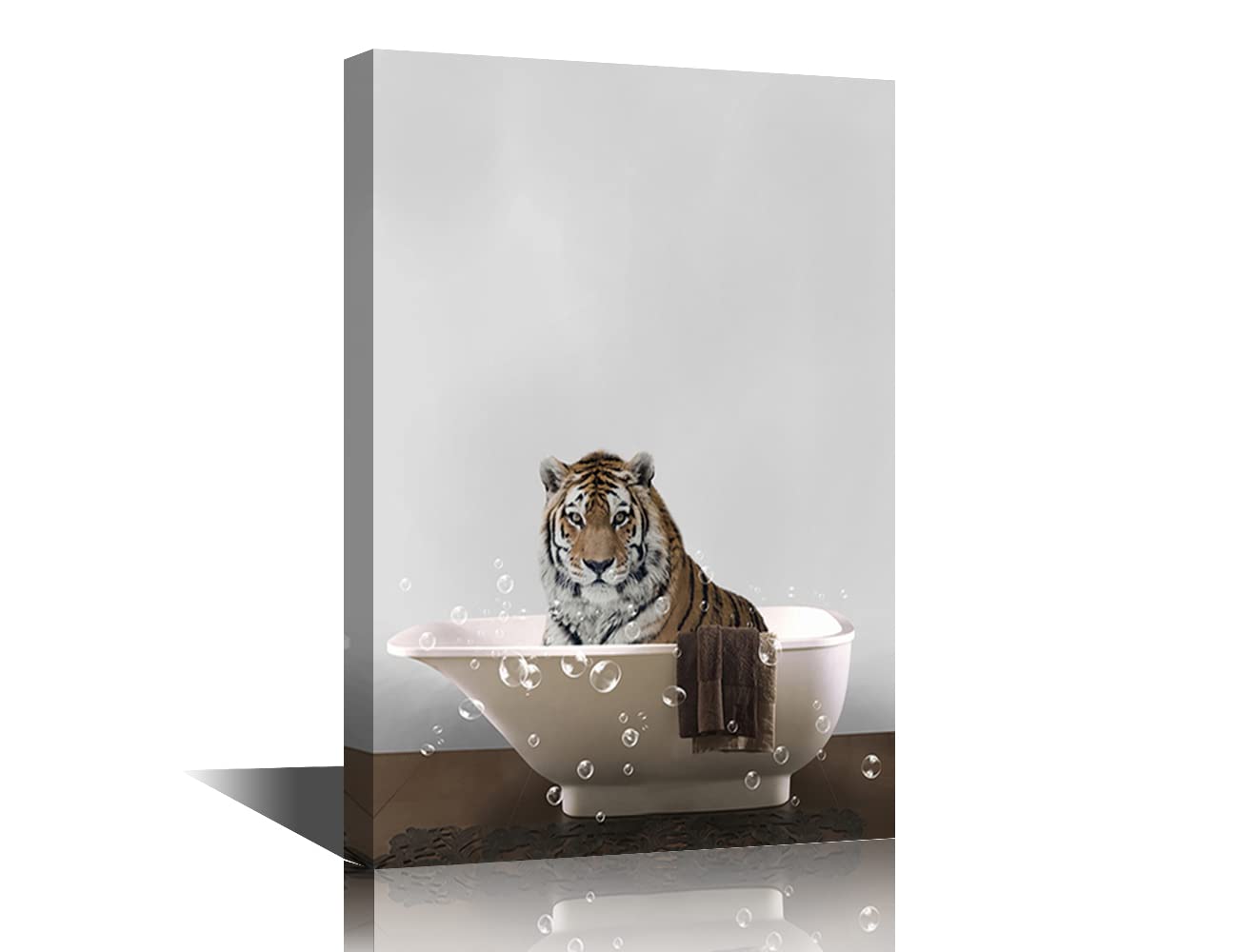 Tiger Canvas Wall Art Animal Bathtub Wall Decor Black and White Tiger Sitting in the Bathtub Pictures Print Modern Artwork for Living Room Bedroom Bathroom Posters Framed Ready to Hang - 24"W x 16"H