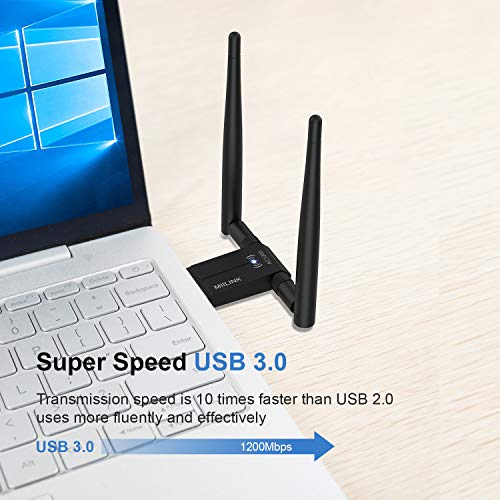 Wireless USB WiFi Adapter for PC - 802.11AC 1200Mbps Dual 5Dbi Antennas 5G/2.4G WiFi USB for PC Desktop Laptop MAC Windows 10/8/8.1/7/Vista/XP/Mac10.6/10.13, WiFi USB Computer Network Adapters