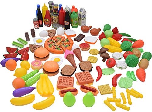 Pretend Play Food - Seprovider 120 Pieces Toy Food Set for Kids - Build Children's Imagination - Fruits Vegetables Snacks Pizza for Play Kitchen
