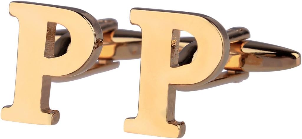 Stainless Steel Cufflinks, Men's Shirt Cufflinks Alphabet Letter P Golden Epinki