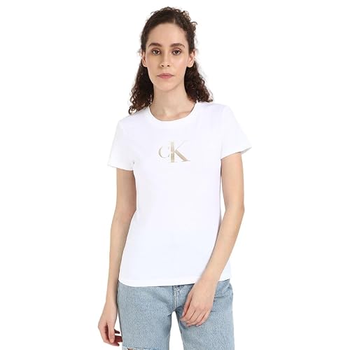 Calvin Klein Women’s Gradient Short Sleeve Slim Fit T-Shirt, White (Bright White), XXS