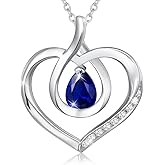 AGVANA Valentines Day Gifts Heart Birthstone Necklace for Women Sterling Silver Genuine or Created Gemstone Forever Love Pendant Necklace Fine Jewelry Anniversary Birthday Gifts for Women Mom Wife