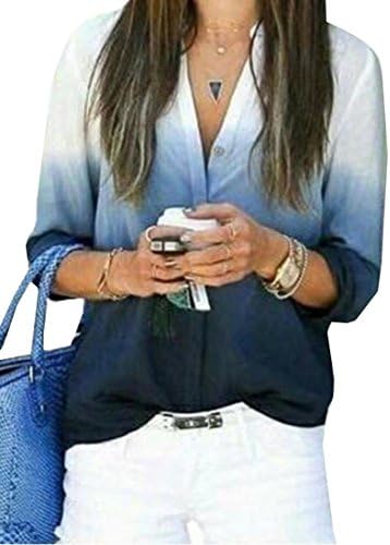 xiaokong Women's V-Neck Slim Fashion Ombre Fitted Sexy Blouses