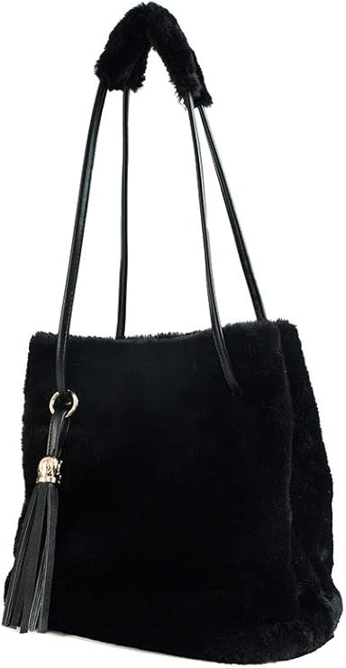 black fluffy cross body bag