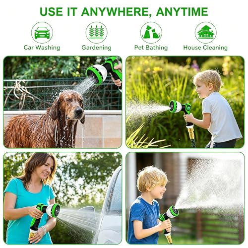 NIUCNIU Expandable Garden Hose Pipe 100FT/30M, 10-Pattern Spray Nozzle, Brass Fittings 1/2" & 3/4", Durable 3750D Fabric, 4-Layer Latex Core, Hose Pipe for Gardening, Car Cleaning, Black&Green