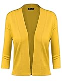 BILY Women's Classic Open Front Cropped Cardigan Yellow Large