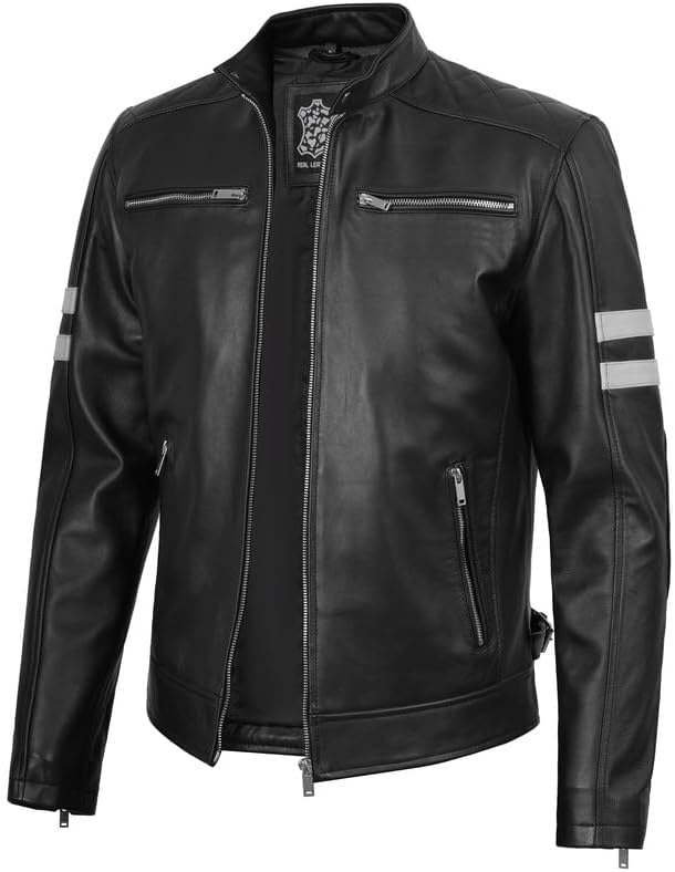 fjackets Real Leather Jacket Women - Cafe Racer Slim Fit Womens