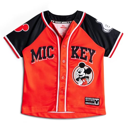 Disney Mickey Mouse Mesh Baseball Jersey Button Down Shirt Toddler to Big Kid Sizes (2T - 14-16)