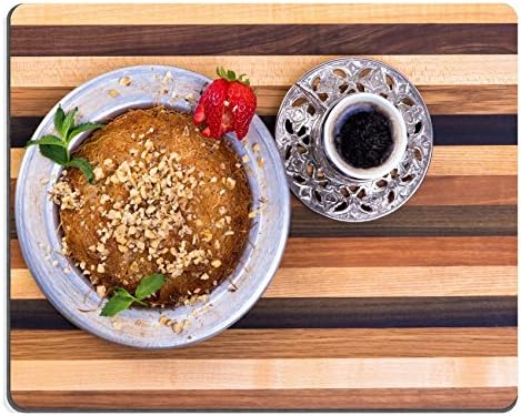 Luxlady Gaming Mousepad IMAGE ID: 22259735 Turkish Dessert Kunefe on a multicolor wooden cutting board with Turkish Coffee