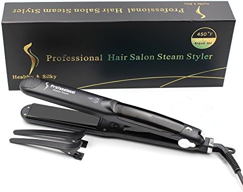 Millton Professional Wet/dry Steam Flat Iron, Titanium Plated Tourmaline Ceramic Vapor Heater Salon Hair Straightening Irons,Hair Styling Tools with Locking Switch Hair Straightener (Black)