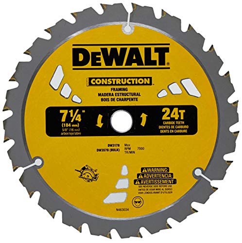 DEWALT DW3578B10 Framing Blade 7-1/4" Dia 24 Tpi 5/8" Round Thin Kerf Bulk, 10 Pack