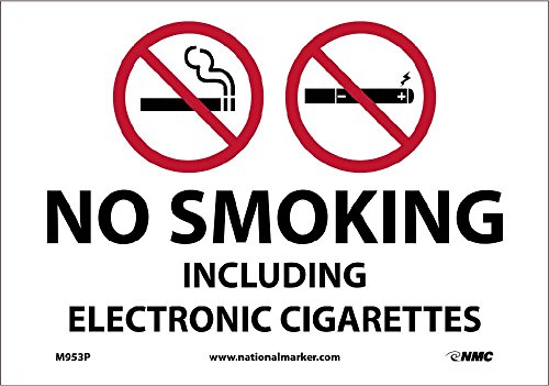 National Marker Corp. M953P No Smoking Including Electronic Cigarettes Sign, 7 Inch X 10 Inch, Pressure Sensitive Vinyl