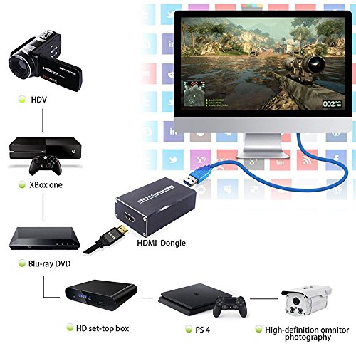 KEBIDU HDMI to USB3.0 Video Capture Full HD 1080P 60FPS HDMI Video Capture Card Box Standard for Windows/Linux/Mac HDMI Capture Dongle USB UVC and UAC
