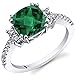 PEORA Created Emerald Ring in 14K White Gold with Genuine White Topaz, Designer Cushion Cut, 2 Carats, Comfort Fit, Sizes 5 to 9