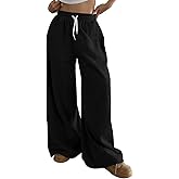 HeSaYep Fleece Lined Sweatpants for Women Winter Warm Wide Leg Drawstring Cuffs Baggy Sweat Pants with Pockets