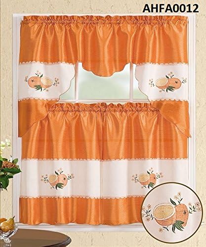Amazon Com Comfy Deal 3 Pieces Oange And Ivory Embroidery Kitchen