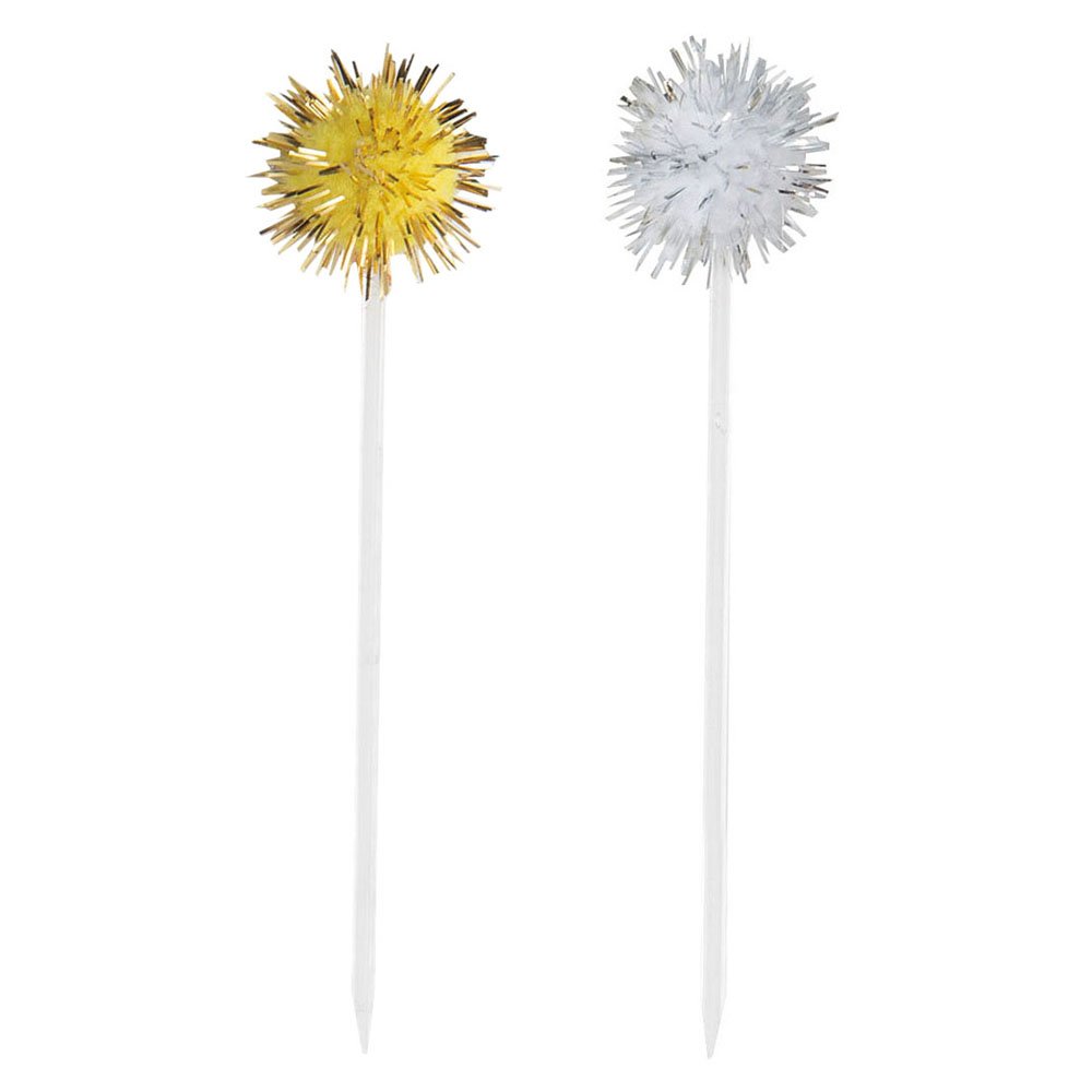 Unique Party 62887 Silver & Gold Pom Pom Cocktail Sticks, Pack of 8