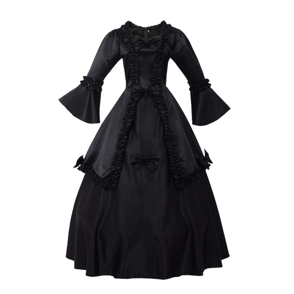GRACEART Medieval Vintage Dress with Flared Sleeves Retro Renaissance Victorian Princess Ball Gown with Hoop Skirt (S, Black)