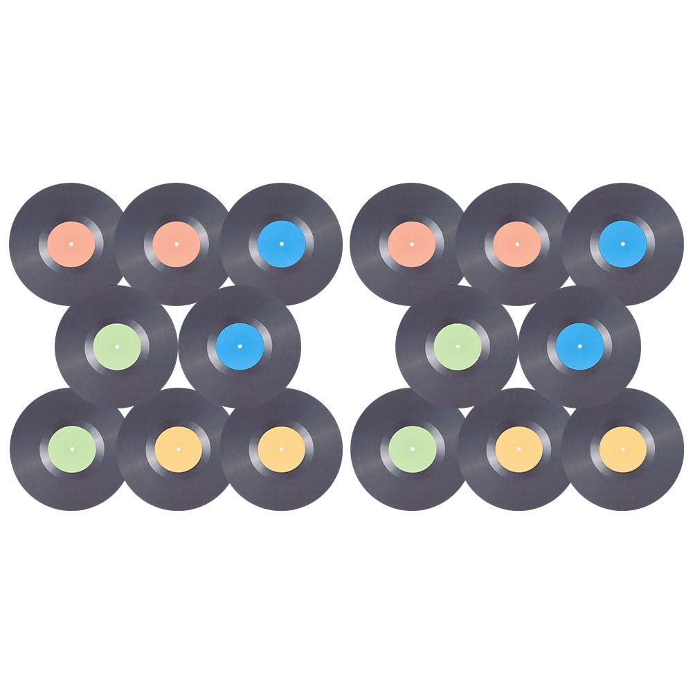 DELORIGIN 14pcs 9.8 Inch Rock and Roll Music Paper Stickers 4 Colors Vinyl Records Bulletin Board Cutouts Record Party Decoration Cutouts Wall CD Decor Signs for Retro Theme Party Music Classroom