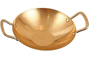 HOMOCONO Stainless Steel Hammered Korean Cooking Pot with Double Handles 20cm Gold Small Metal Pan for Home