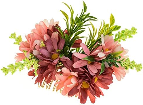 June Bloomy Daisy Flower Hair Comb Sunflower Wedding Bridal Photo Shoot Greenery Headpiece (Blush)
