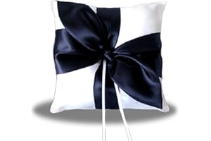 SACASUSA Black Satin Bow White Wedding Ring Pillow Bearer