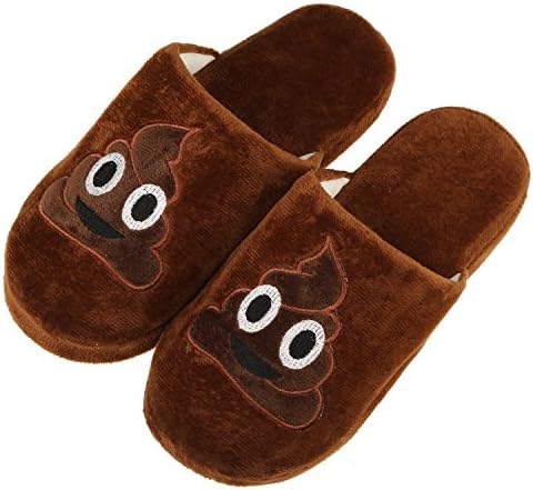Unisex Warm Winter Slippers Emoji Cute Cartoon Soft Plush Fluffy Stuffed Indoor Household Home Bedroom Shoes Anti-slip Memory Foam Casual Slip-on Footwear (Label Size M= US7-US8.5, Brown Poop)