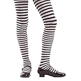 Black & White Striped Mid-Rise Halloween Children's Cosplay Costume Tights (Medium)