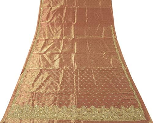 Vintage Saree Indian Art Silk Tissue Hand Beaded Zardozi Woven Sari Fabric