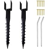 Furnishh No Dig Ground Anchor 4"x4" Post Holder U Model Screw in Post Stake for Mailbox Posts and Fence Posts, 27" Long Post Anchor Spike, 2 Packs, Black