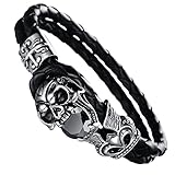 LZD Men's Unisex Stainless Steel Black Genuine Leather Skull Gothic Bracelet G82