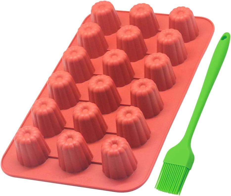 18 Cavity Round Cylinder Silicone Mould,DIY Chocolate Cookie Mold,Non-Stick Canelé Mould Baking Cake Jelly Pudding DIY Soap Mold Cupcake Silicone Mold Baking Tray Bakeware with Silicone Brush